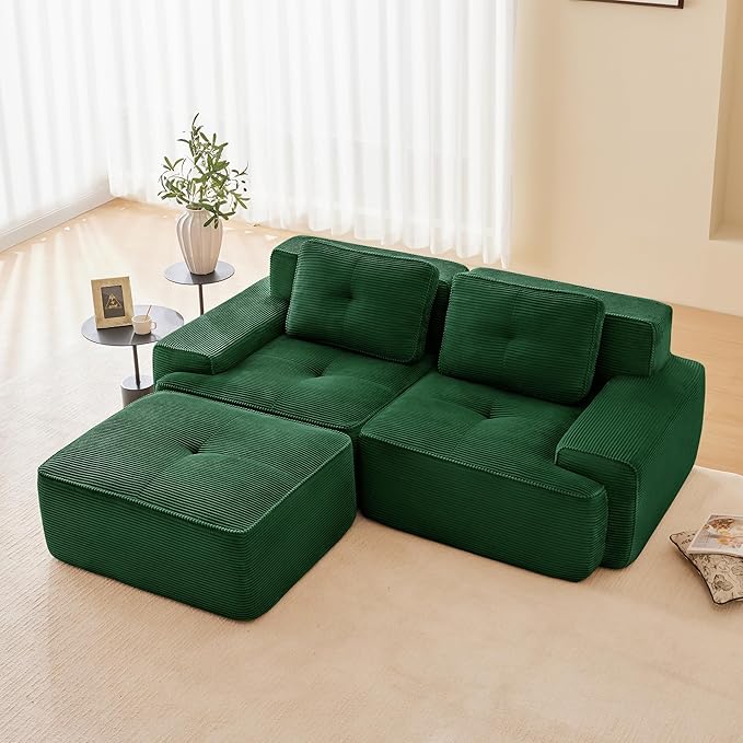 80'' Loveseat Sofa, 32D Foam Corduroy Boneless Couch with Pillow, Deep Seat Wide Arm Sectional L Shaped Couch for Living Room, Small Spaces, Studio Apartment