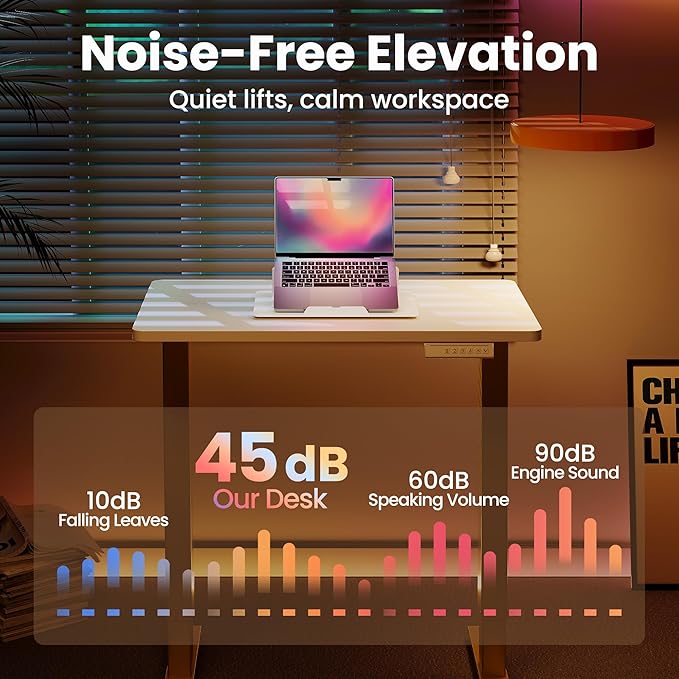 HUANUO 32" Small Electric Standing Desk Adjustable Height, 4 Memory Height Settings, Sit Stand Up Desk for Home Office & Computer Workstation, White and Gold Frame