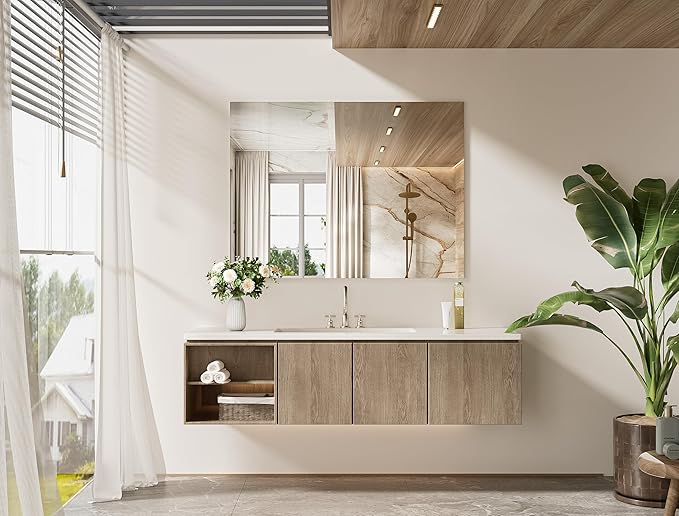 TETOTE 48" x 36" Frameless Bathroom Mirrors for Over Sink Wall-Mounted Vanity Mirror for Bedroom, Living Room, Entryway, Gym, Horizontal/Vertical