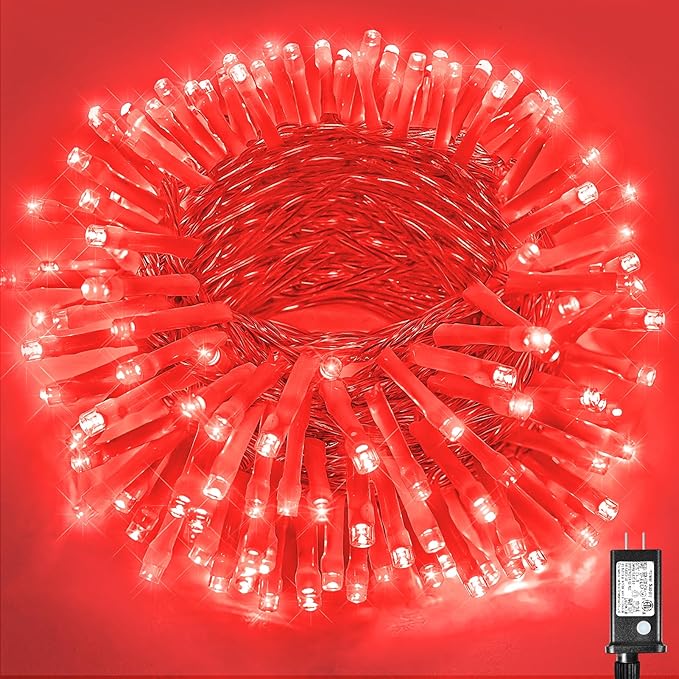 200 LED Red Christmas Lights 66ft String Lights Indoor 8 Modes Clear Wire Connectable Waterproof Plug in Twinkle Fairy Light for Bedroom Indoor Outdoor Christmas Tree Decorations