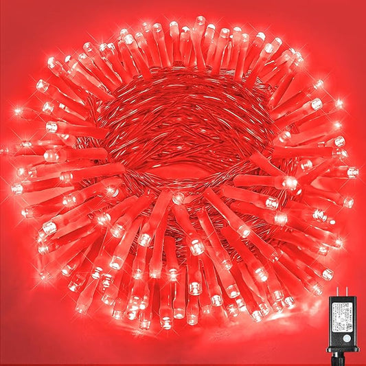 200 LED Red Christmas Lights 66ft String Lights Indoor 8 Modes Clear Wire Connectable Waterproof Plug in Twinkle Fairy Light for Bedroom Indoor Outdoor Christmas Tree Decorations
