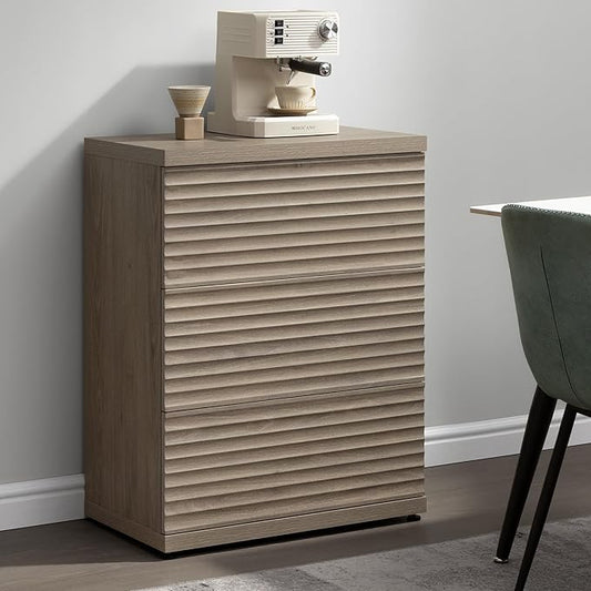 SICOTAS Sideboard Buffet Cabinet with Storage, Modern Credenza Storage Cabinet with 3 Larger Drawers, Fluted Media Console Mid Century Coffee Bar Table for Living Room Kitchen Hallway, Grey Alder