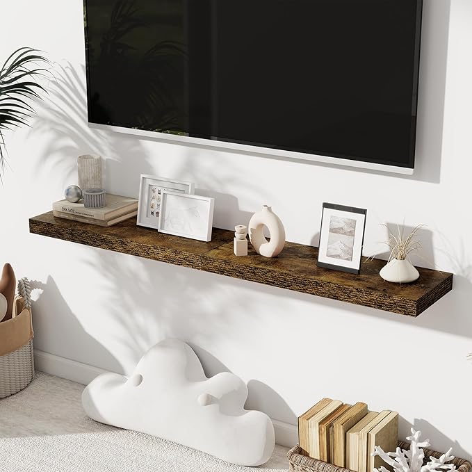 Floating Shelves for Wall, 24 Inch Floating Shelves Set of 2, Wall Mounted Rustic Wood Shelf for Bathroom, Living Room, Bedroom and Kitchen, Hanging Shelf for Storage, Books, Home Decor, Rustic Brown