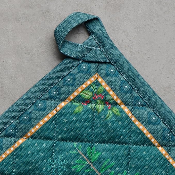 Maison d' Hermine Pot Holders Set 100% Cotton Heat Resistant Potholders 8" x 8" Hot Pads with Loop for Thanksgiving Christmas Decorations BBQ Baking Handling Hot Pans (Pack of 2, Hygge Christmas)