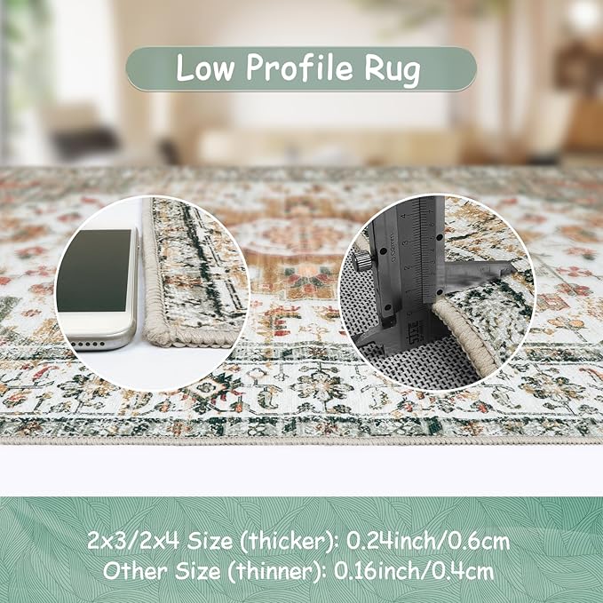 Moynesa Ultra-Thin Washable Area Rug - 5x7 Rugs for Living Room Washable Rugs for Bedroom Soft Office Mat, Printed Low Pile Accent Dining Room Carpet for Basement Nursery Playroom, Beige/Gold