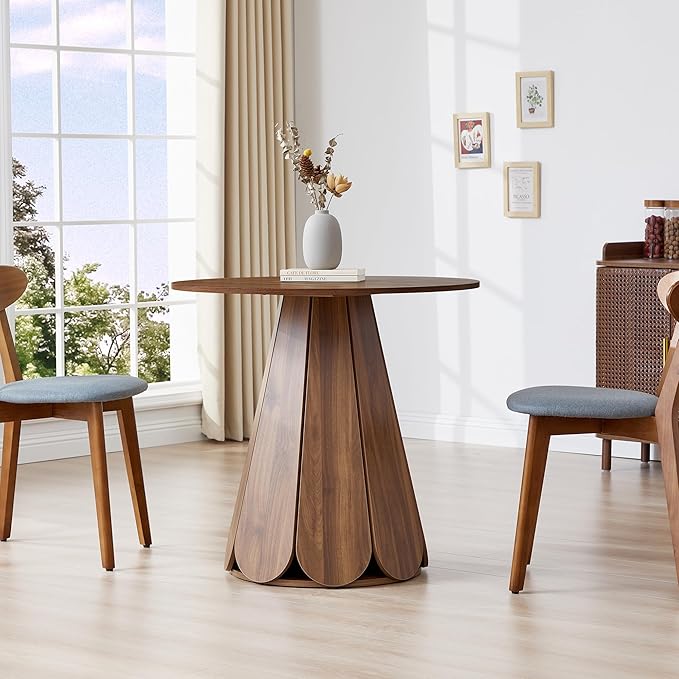 31.5 inch Small Round Dining Table, Modern Kitchen Table for 2 to 4 Person, Farmhouse Wood Circle Dining Room Tables with Pedestal Base, Space Saving Dinner Tables for Apartment, Small Space, Walnut