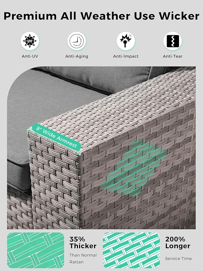 13 Piece Outdoor Wicker Rattan Sectional Sofa Set with 55,000 BTU Fire Pit Table, 10-Seats with 4" Thickened Cushions & Coffee Table, All-Weather PE Rattan for Garden, Backyard, Porch, Black