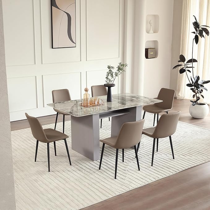 Leather Dining Chairs Set of 2, Mid Century Modern Faux Leather Kitchen & Dining Room Chairs, Comfortable Dinner Chair Kitchen Chairs for Restaurant Living Room, Cafe, Home (2, Coffee)