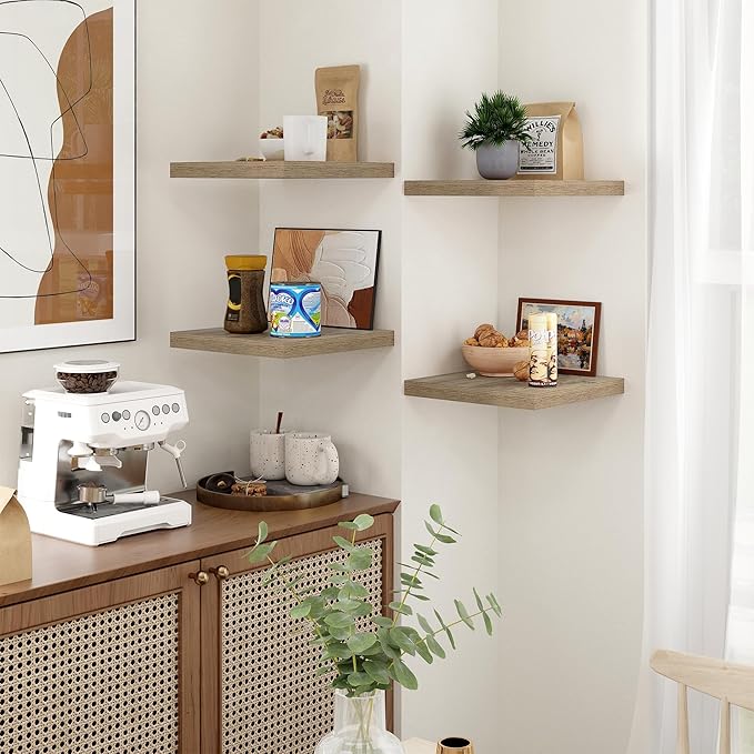 Fun Memories Floating Shelves for Wall - 12 Inch Square Shelves with Invisible Brackets, Small Wall Shelf for Living Room, Bathroom, Bedroom, and Kitchen Decor，Grey Set of 3