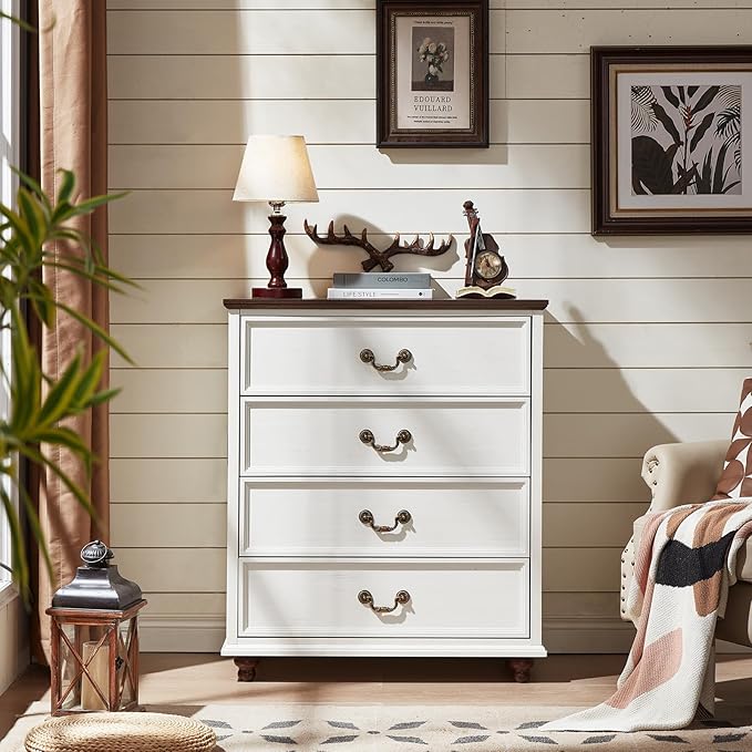 24" Wide Farmhouse Nightstand with Charging Station Set of 2,54" 7 Drawers Dresser, 37" Tall Rustic Chests of Drawers, Farmhouse Furniture Series for Bedroom,White