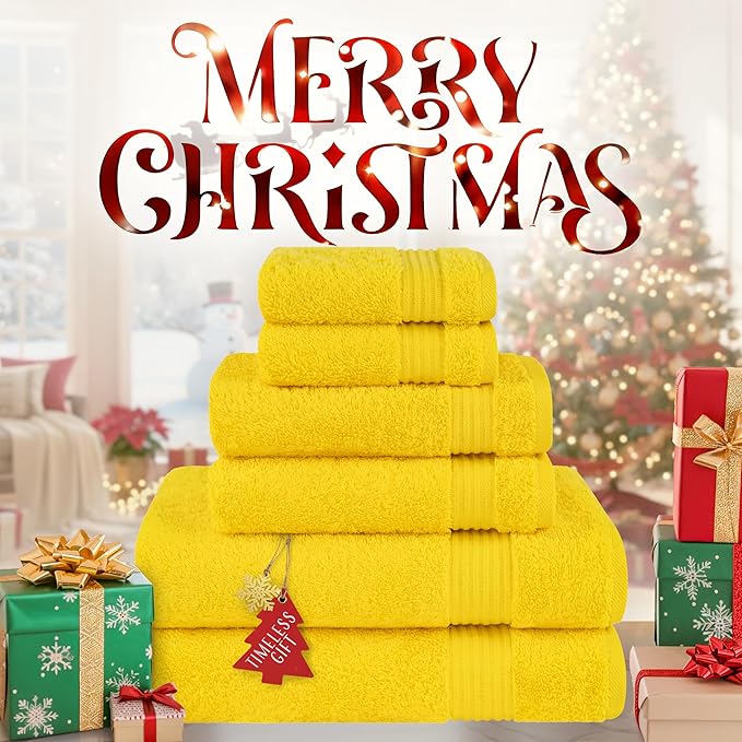 Cotton Paradise 6 Piece Towel Set, 100% Cotton Soft Absorbent Turkish Towels for Bathroom, 2 Bath Towels 2 Hand Towels 2 Washcloths, Yellow Towel Set