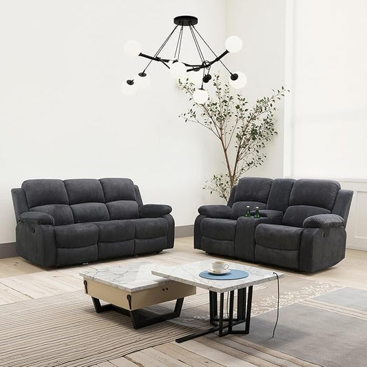 Manual Recliner Sofa Set,Microfiber Reclining Couch Set,Modern Living Room Furniture Set,Reclining Sofa Couch Chair for Living Room Home Office(Dark Grey,Sofa+Loveseat)