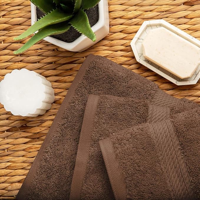 Superior Egyptian Cotton Pile 3 Piece Towel Set, Includes 1 Bath, 1 Hand, 1 Face Towel/Washcloth, Ultra Soft Luxury Towels, Thick Plush Essentials, Guest Bath, Spa, Hotel Bathroom, Chocolate