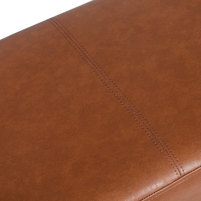 Joveco 32" Leather Storage Ottoman Bench, Rectangle Foot Rest Stool for Living Room, Bedroom, Entryway, Cognac Brown