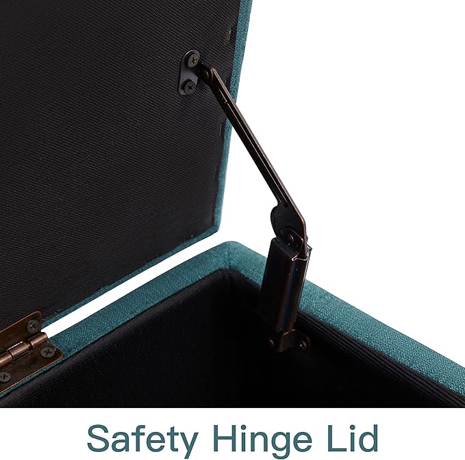 HUIMO 51-inch Storage Ottoman Bench with Removable Tray, Bedroom Bench with Button-Tufted, Safety Hinge Ottoman in Upholstered Fabrics, Large Long Bench for Living Room, Bedroom (Teal)