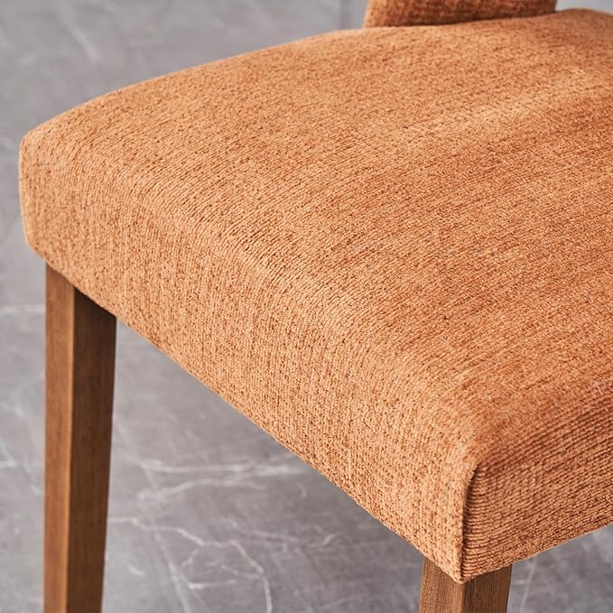VKNOW Wooden Dining Chairs Set of 4, Modern Fabric Upholstered Dining Room Chair Kitchen Chairs, Farmhouse Dinner Chair for Kitchen Dining Room, Orange