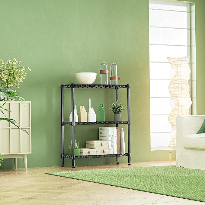 IZEUK 3 Tier Heavy Duty Steel Storage Shelves, Metal Shelf Wire Shelving Rack for Pantry, Kitchen, Cloakroom or Office Organization (13.8" D x 23.6" W x 35.5" H, 750LBS, Black)