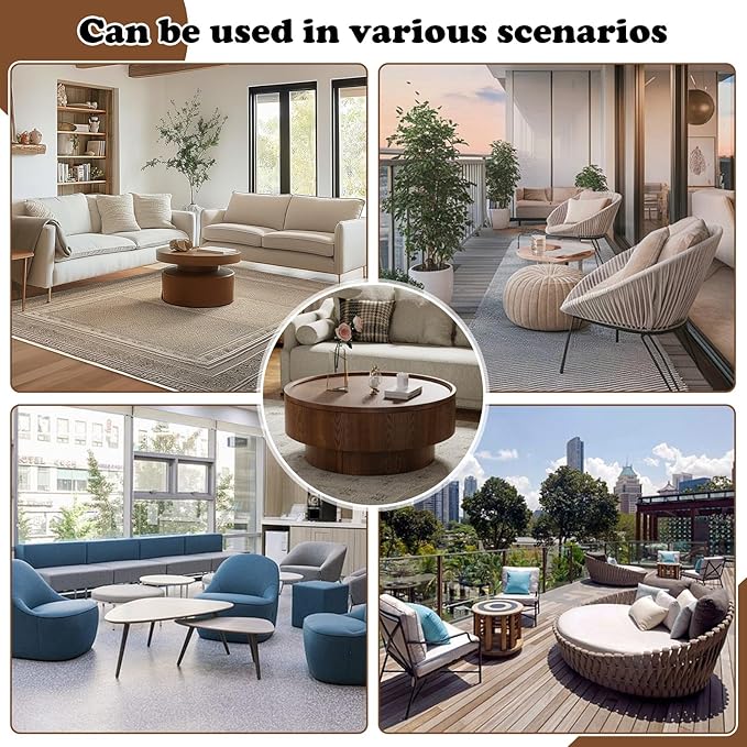 Round Coffee Table with Storage 30.7" Modern Luxury Wood Center Table Circle Drum Coffee Table Small Accent Side Table for Living Room Apartment, Small Space (Round Brown)