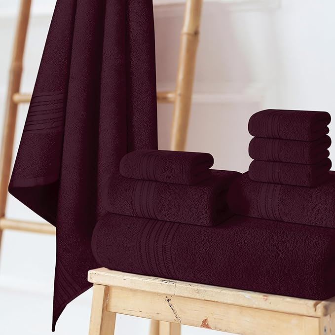 BOUTIQUO 100% Cotton Towel Set, Contains 4 Soft Bath Towel, 6 Hand Towels, 8 Wash Cloths - Compact Absorbent Lightweight & Quickdry Towels for Bathroom - 18 Piece Bathroom Towel Set - Burgundy
