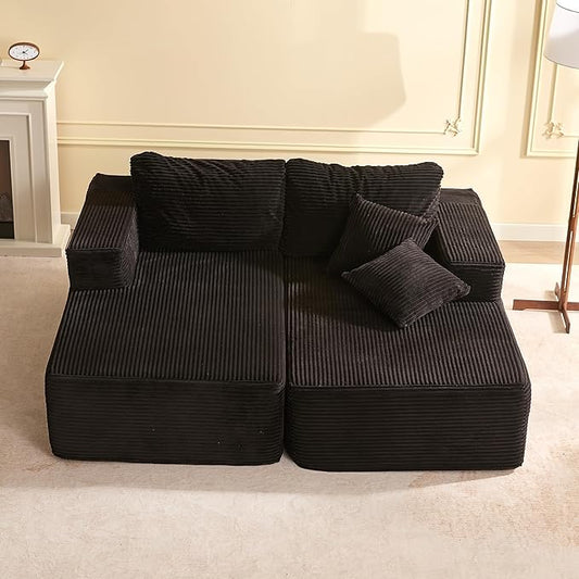 Chaise Lounge Chair, Boneless Couch for Living Room and Bedroom, Sleeper Couches Reading Chairs, Corduroy, Black