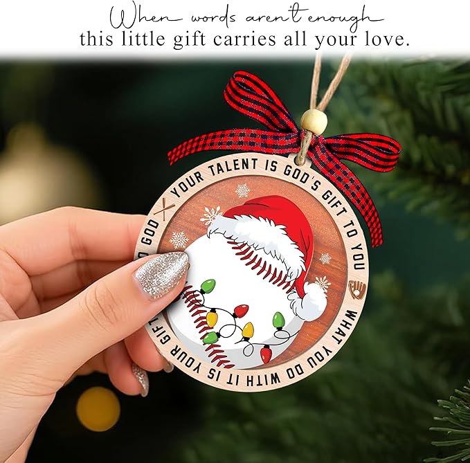 Baseball Christmas Ornaments 2025 - Baseball Ornaments For Christmas Tree - Gifts For Players, Coaches, Fans, Softball Lovers - 2 Layer Wooden Softball Ornament - Sport Lovers Hainging Decor Xmas Tree