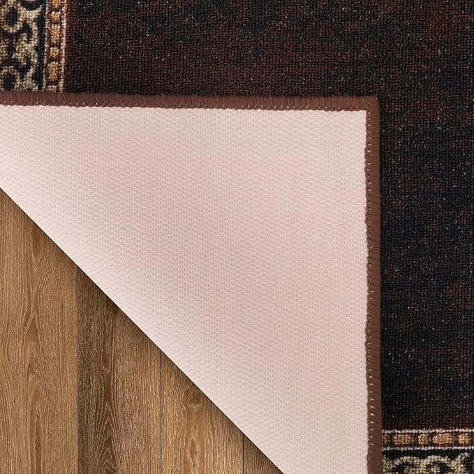 Antep Rugs Alfombras Bordered Modern 2x7 Non-Slip (Non-Skid) Low Pile Rubber Backing Indoor Area Runner Rug (Brown, 2' x 7')