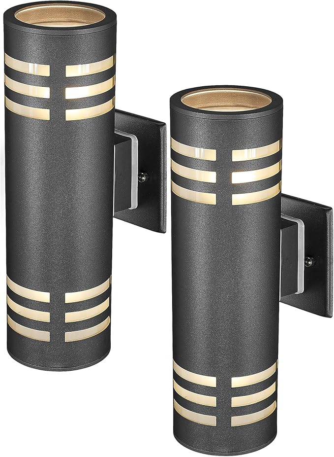 TENGXIN Outdoor Exterior Wall Light,Up and Down Cylinder Modern Porch Light,Stainless Steel 304 and Toughened Glass,Black Finished,E27,UL Listed