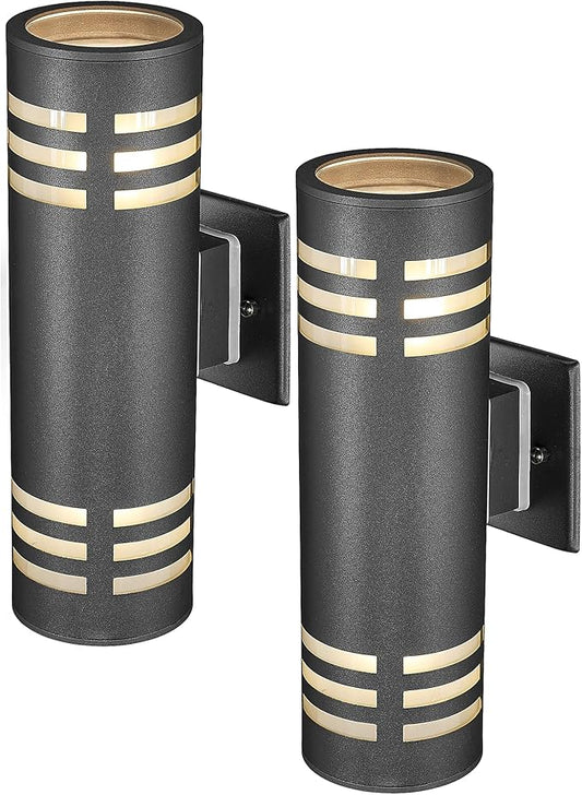 TENGXIN Outdoor Exterior Wall Light,Up and Down Cylinder Modern Porch Light,Stainless Steel 304 and Toughened Glass,Black Finished,E27,UL Listed