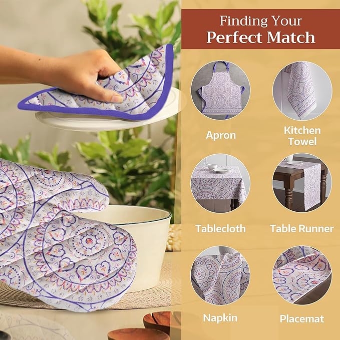 Maison d' Hermine Pot Holders 100% Cotton Heat Resistant Potholders 8" x 8" Hot Pads with Loop BBQ, Cooking, Baking, Grilling, Kitchen, Handling Hot Pans Spring/Summer (Pack of 1, Mandala)