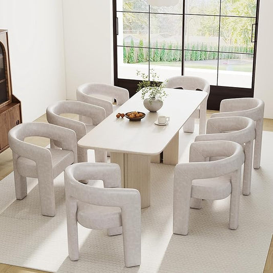 Modern Barrel Dining Chairs Set of 8, PU Leather Upholstered Accent Side Chair with Arms Comfy Makeup Vanity Chairs, Dining Living Room Kitchen Chairs, Grey