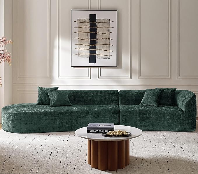 141.75" Oversized Boneless Sectional Sofa with 4 Pillows, Modern Curved Design All-Foam Cushion, No Assembly Required Large Floor Cloud Couch for Living Room, Olive