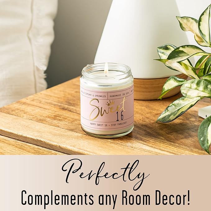 Sweet 16 Gifts for Girls - 'Sweet 16' Soy Candle, w/Vanilla Cupcake & Sprinkles I 16th Birthday Gifts for Girls I Sweet Sixteen Gifts for Girls I 9oz Reusable Jar, 50Hr Burn, Made in USA
