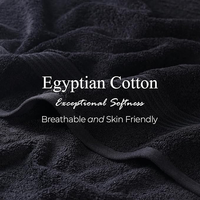 Superior Egyptian Cotton 8-Piece Towel Set, Assorted Towels for Home Bathroom, Guest Bath Decor Essentials, Includes 2 Bath, 4 Hand, 2 Face Towels/Washcloths, Quick Dry, Absorbent, Black