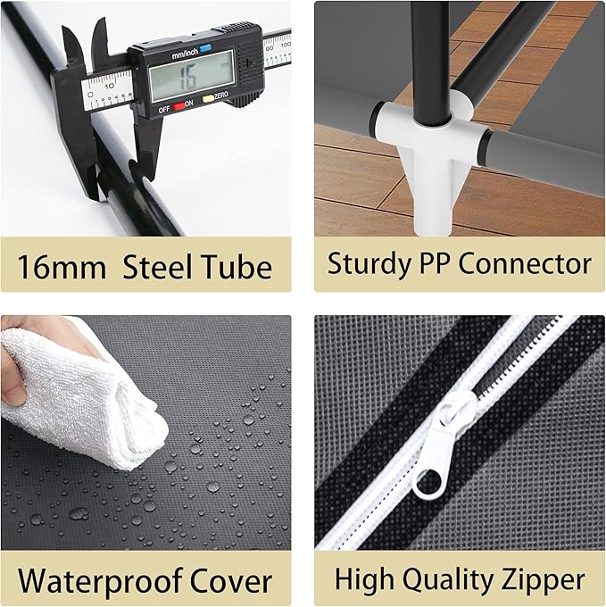 LOKEME Portable Closet, Wardrobe Closet with 3 Hanging Rods and 6 Storage Shelves and 4 Side Pockets, Gray Portable Closets for Hanging Clothes Easy to Assemble and Strong and Stable