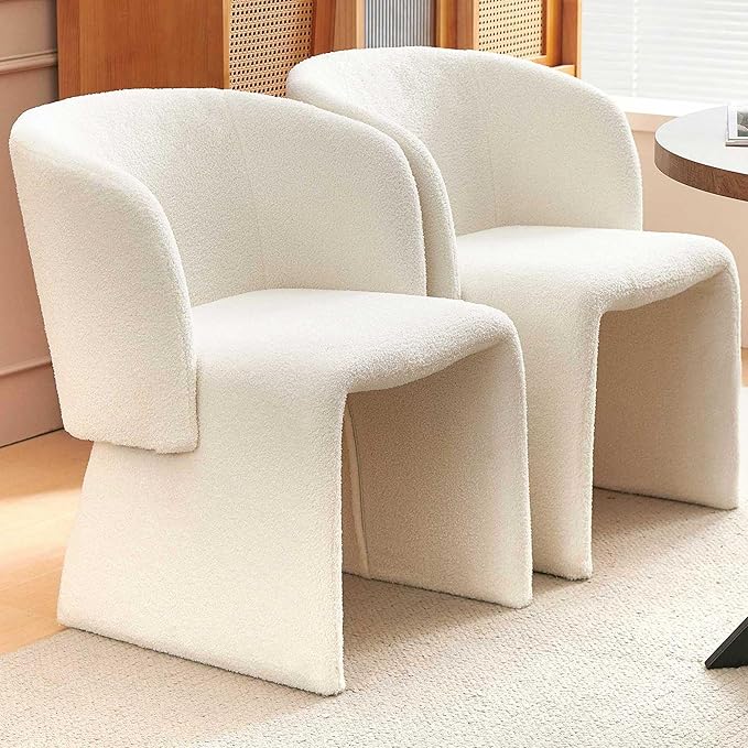 Barrel Dining Kitchen Chairs Set of 2, Modern Mid Century Living Room Chairs Upholstered Round Backrest Accent Side Chairs Comfortable for Dining Room, Cafe, Off White