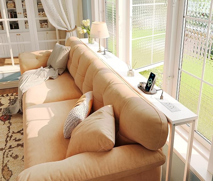 SUPERJARE 5.7 Inch Narrow Console Table with Outlet, Sofa Tables, Total Length 78.8'', Behind Couch Table, Long Entryway Tables with Charging Station, for Living Room, White