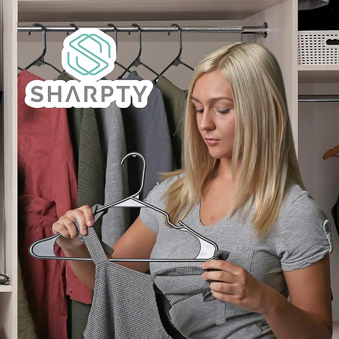 Sharpty Plastic Hangers, 35 Pack, Slim, Space Saving, Heavy Duty, Notched, Durable, Thick, Tough, Black