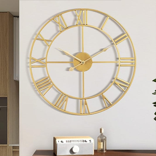 1st owned Large Wall Clock, Metal Retro Roman Numeral Clock, Modern Round Wall Clocks Almost Silent, Easy to Read for Living Room/Home/Kitchen/Bedroom/Office/School Decor (Gold, 16 Inch)