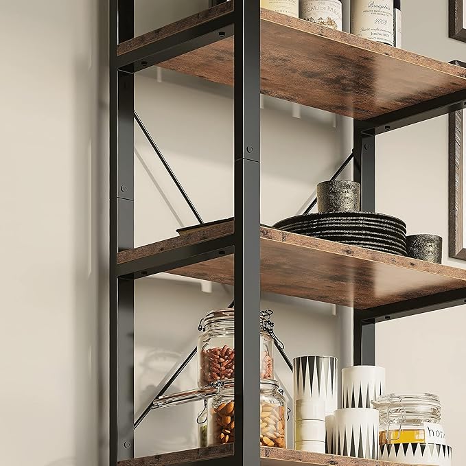IRONCK Bookshelf 6-Tier Ladder Shelf 110lbs Display Shelf Vintage Industrial Style Bookcase for Home Office, Living Room
