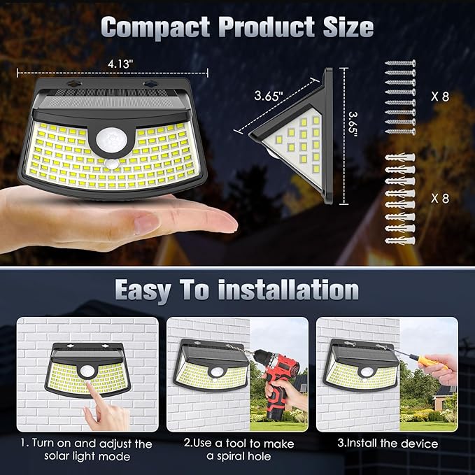 Aootek New Solar Motion Sensor Lights 120 LEDs with Lights Reflector,270° Wide Angle, IP65 Waterproof, Step Lights for Front Door, Yard, Garage, Deck (Black, Daylight White, 4-Pack)