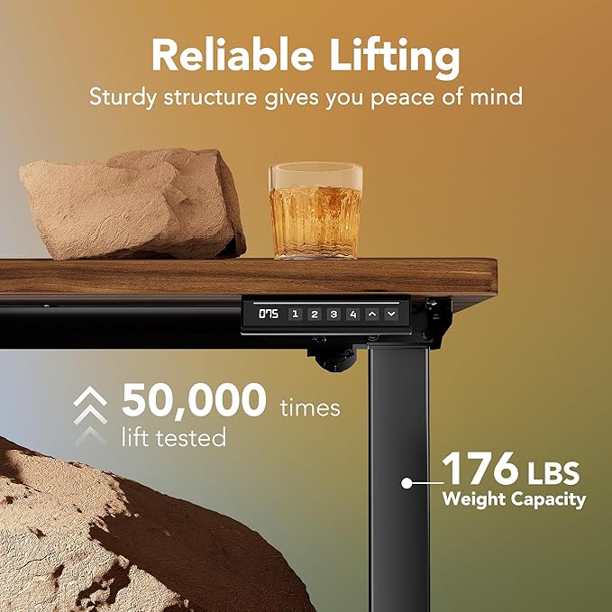 HUANUO 32" Small Electric Standing Desk Adjustable Height, 4 Memory Height Settings, Sit Stand Up Desk for Home Office & Computer Workstation, Black Walnut