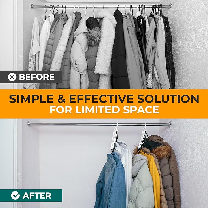 CraftyCrocodile Space Saving Hangers for Clothes - 4 in Pack, Heavy Duty Plastic, Multi Closet Space Savers for Shirts, Pants, Jeans, Sweaters - Hanger Organizer Space Saver, White