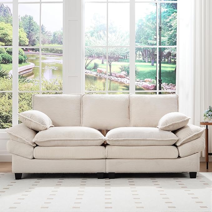 83" Loveseat Sofa, Cloud Couches for Living Room, Comfy Corduroy Couch with Deep Seat, Love Seat Couches for Bedroom, Apartment and Office, Easy Assemble for Small Space (Beige)