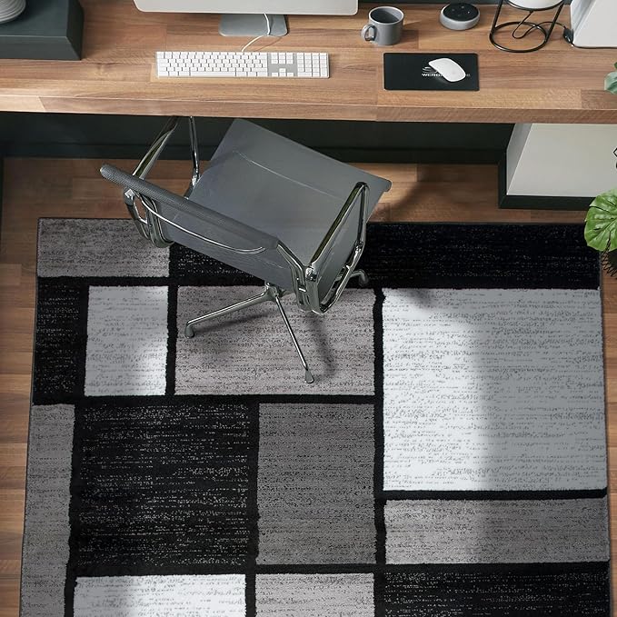 Rugshop Contemporary Modern Boxes for Entryway,Home Office,Living Room,Bedroom,Kitchen Non Shedding Area Rug 4' x 6' Gray