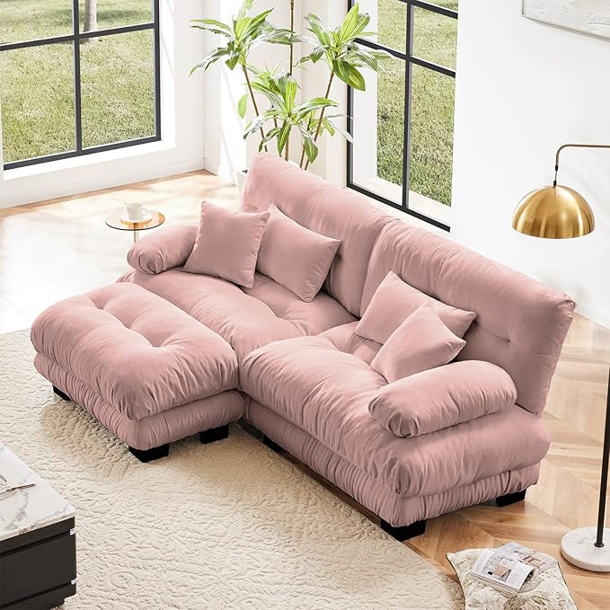 Pink Ottoman for Modular Sectional Sofa, Single Sofa, Ottoman Seat for Convertible Sectional, Chenille Sofa Couch for Living Room, Bedroom, Apartment