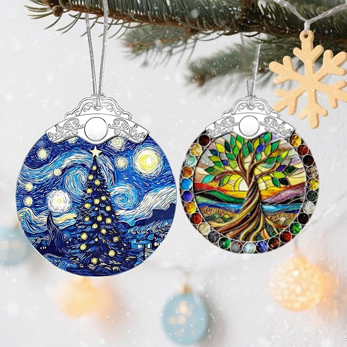 Starry Night Stained Glass Ornament - Christmas Decorations for Tree | Christmas Ornaments | Van Goghs Keepsake | Gifts for Family – Xmas Gifts | Gift Exchange | Gift Idea