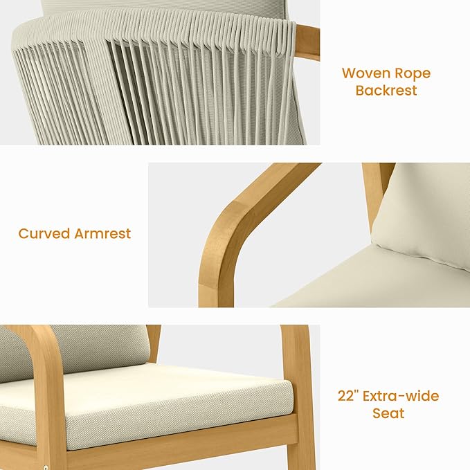 7-Piece Outdoor Dining Set for 6 with 23" Extra Wide Chair and Cushion，Patio Table and Chairs Set with All Acacia Wood Frame, All-Weather PE Rattan Outdoor Patio Furniture Set for Lawn Garden, Beige