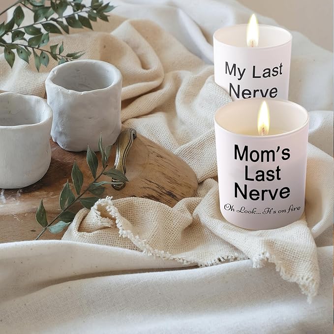 BFJLIFE Candle Gifts for Mom from Daughter Son Funny Cool Unique Mothers Day Christmas Birthday Gifts for Mom Stocking Stuffers Moms Last Nerve Oh Look Its On Fire Lavender Scented Soy Candle