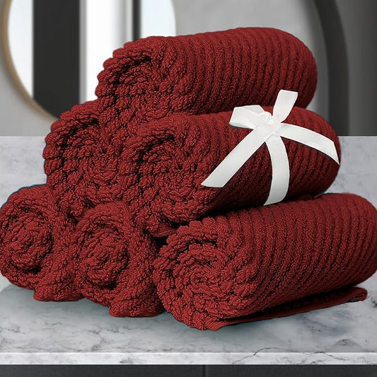 VOOVA & MOVAS Red Washcloths, 6PC 13"x13" - 100% Cotton | Quick Dry | Lightweight | Thick | Soft | Absorbent, Bath Hand Towels Set for Face & Body, Face Towels for Bathroom, Towel Gift Set, Burgundy