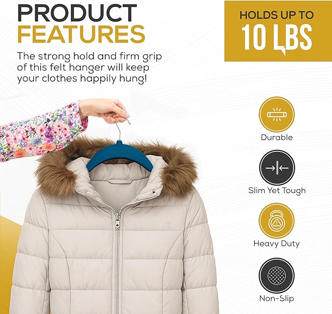 Premium Velvet Hangers 50 Pack Ultra Thin Non Slip Adult Felt Space Saving Slim Suit Hanger for Closet Heavy Duty Coat Pants Jackets Dress Hangers 360° Swivel Hook Hold Upto 10 lbs Blue